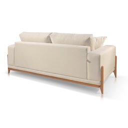 Sofá 3 Lugares Almofada Solta Base Madeira Suede Bege Claro Bellagio 2.10m - 3