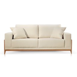 Sofá 3 Lugares Almofada Solta Base Madeira Suede Bege Claro Bellagio 2.10m - 2