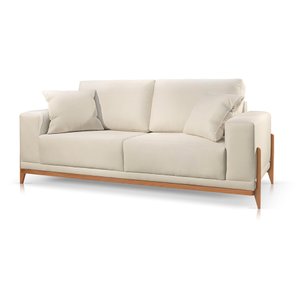 Sofá 3 Lugares Almofada Solta Base Madeira Suede Bege Claro Bellagio 2.10m