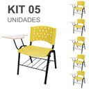 Ver imagem 1 de KIT 05 Cadeiras Universitárias com Prancheta e Porta Livros - Cor Amarelo - REAPLAST - 32030