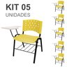 KIT 05 Cadeiras Universitárias com Prancheta e Porta Livros - Cor Amarelo - REAPLAST - 32030 - 1