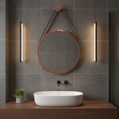 Espelho Redondo Adnet 40cm Suspenso Moderno Luxo - Cobre