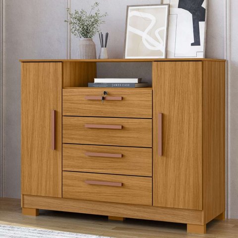 Cômoda Sapateira Essence 4 Gavetas 2 Portas Multiuso Moderno Quarto