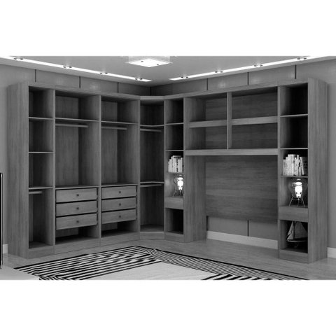 Quarto Casal Completo Rizon-linea 7 Peças ( 1 Armário Aéreo + 3 Guarda Roupas + 1 Closet Obliquo