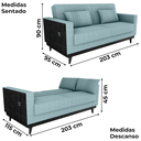 Ver imagem 3 de Sofa Cama 2 Lugares 203 Cm Boucle Azul Corino Preto Milani Store