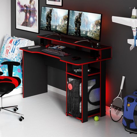 Mesa para Computador Gamer 1,36m Me4153 Tecno Mobili - Preto/vermelho