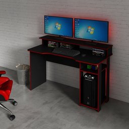Mesa para Computador Gamer 1,36m Me4153 Tecno Mobili - Preto/vermelho - 2