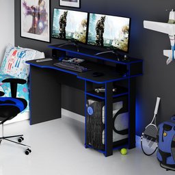 Mesa para Computador Gamer 1,36m Me4153 Tecno Mobili - Preto/azul - 1