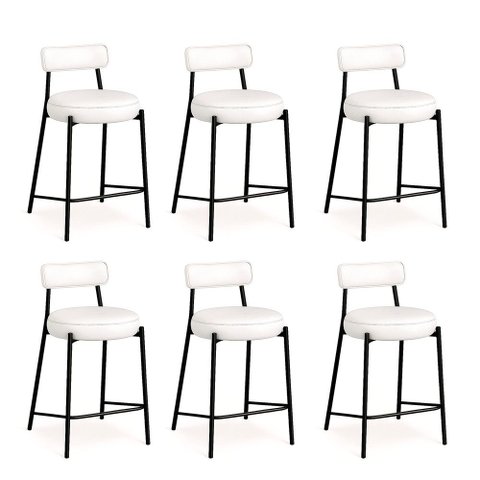 Banqueta de Cozinha Baixa com Encosto Industrial em Aço Kit 6 Londres Pu D03 - D’Rossi