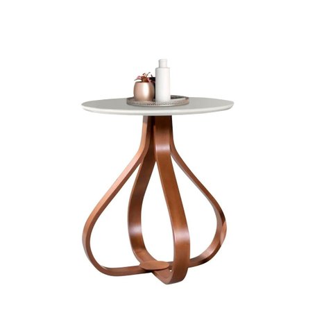 Mesa Lateral de Canto Pé Cebola 70cm Castanho com Vidro:laca Off White