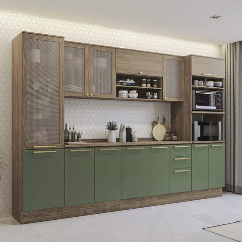 Armário de Cozinha Modulada Completa Reta 8 Peças 3,20m 288 Botanic Kappesberg