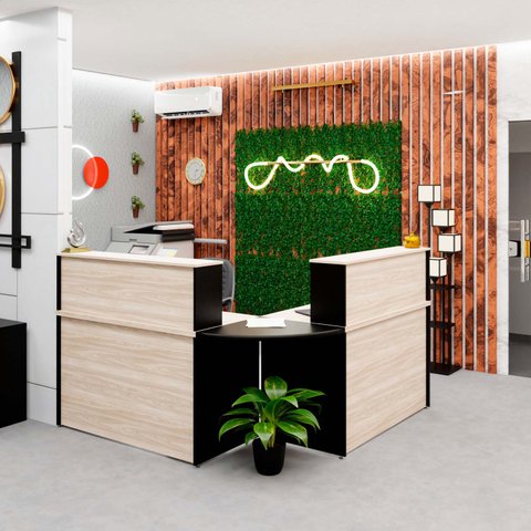 Balcão Atendimento de Canto em L Recepção Consultório 120x60 Netmobil - Dubai