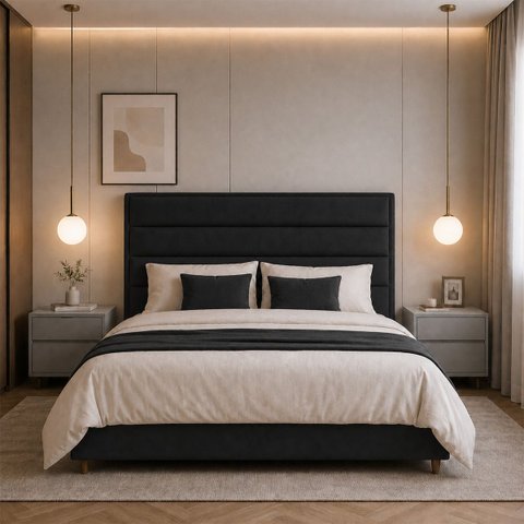 Cabeceira para Cama Casal Queen Estofada 1,58 Mts Iza Vilajo: Suede Preto