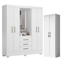 Ver imagem 1 de Guarda Roupa Solteiro Paris 2045150 e Armário Multiuso New 2000192 Branco - Aramóveis