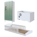 Ver imagem 2 de Cama Infantil com Guarda Roupa 3 Portas e Caixa Organizadora Cor:branco com Verde