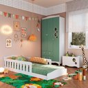 Ver imagem 1 de Cama Infantil com Guarda Roupa 3 Portas e Caixa Organizadora Cor:branco com Verde