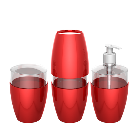Kit Acessório Saboneteira Porta Escova e Algodão para Banheiro Essence Cor Vermelho Durín