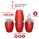 Ver imagem 2 de Kit Acessório Saboneteira Porta Escova e Algodão para Banheiro Essence Cor Vermelho Durín