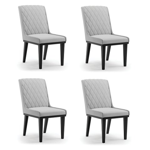 Cadeira Sala de Jantar Base Madeira Preto Kit 4 Sofia Suede Cinza D03 - D'Rossi