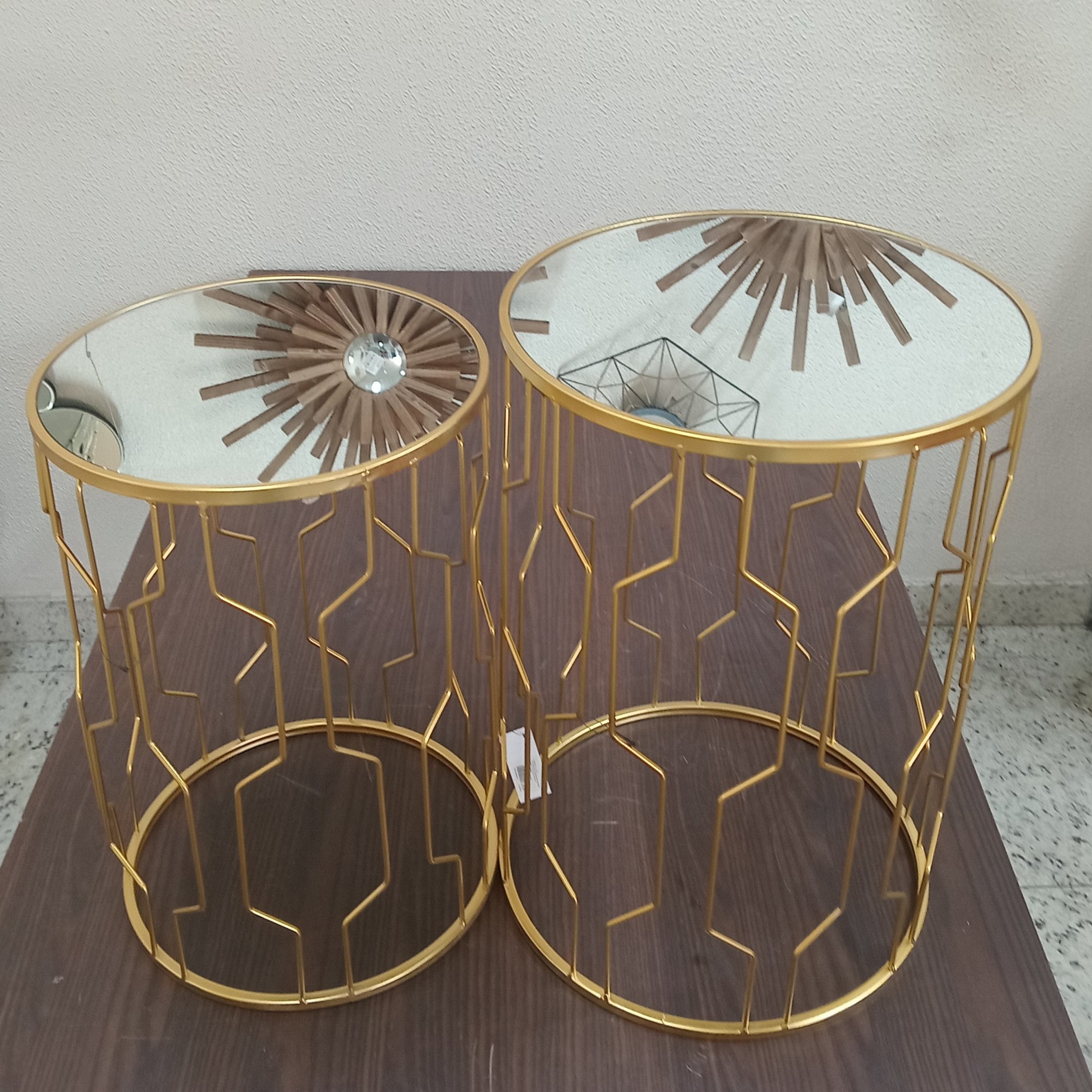 Jogo 2 Mesas Lateral Canto Sala Decorativa Home&co Metal Dourado - 4