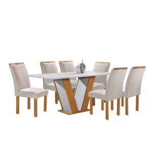 Conjunto Mesa de Jantar Qatar 160x80 Tampo de Vidro Londres Plus com 6 Cadeiras Cinamomo Off - Cel M
