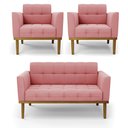 Ver imagem 1 de Conjunto 2 Poltronas e 1 Namoradeira Decorativa Karen Pés Fixo em Madeira Castanho Suede Rose G19 -