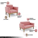 Ver imagem 3 de Conjunto 2 Poltronas e 1 Namoradeira Decorativa Karen Pés Fixo em Madeira Castanho Suede Rose G19 -