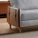 Ver imagem 3 de Sofá Evora 2 Lugares Base Madeira Couro Ecológico Linho Cinza