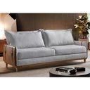 Ver imagem 2 de Sofá Evora 2 Lugares Base Madeira Couro Ecológico Linho Cinza