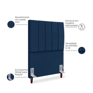 Cabeceira Estofada Cama Box Solteiro Carla 90cm com Frame Suede:azul Marinho