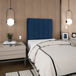 Cabeceira Estofada Cama Box Solteiro Carla 90cm com Frame Suede:azul Marinho - 4