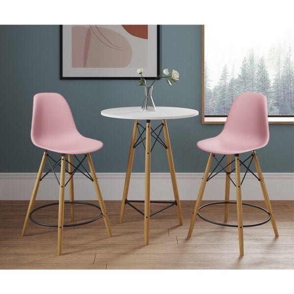 Conjunto Bistrô Eames Eiffel Mesa Branca com 2 Banquetas Rosas de Madeira - 1