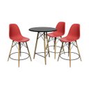 Ver imagem 1 de Conjunto Mesa Bistrô Eames Eiffel Preta com 3 Banquetas Vermelhas de Madeira