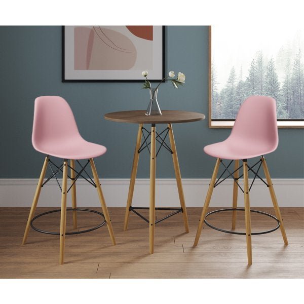 Mesa Bistrô Eames Eiffel Amêndoa com 2 Banquetas Rosas de Madeira - 1