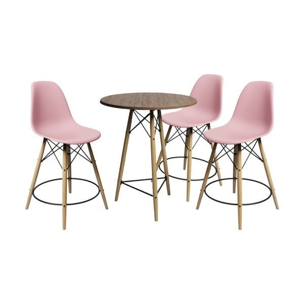 Conjunto Mesa Bistrô Eames Eiffel Amêndoa com 3 Banquetas Rosas de Madeira - 1