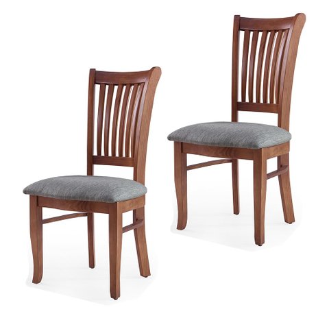 Kit 2 Cadeiras Decorativa Sala de Jantar Madeira Maciça Bakeri Linho Cinza/Imbuia - Gran Belo