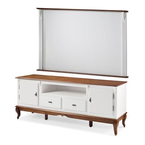 Conjunto Rack 60503m + Painel 50513 para Sala Pés Luiz Xv 2 Gavetas 2 Portas - Branco/imbuia