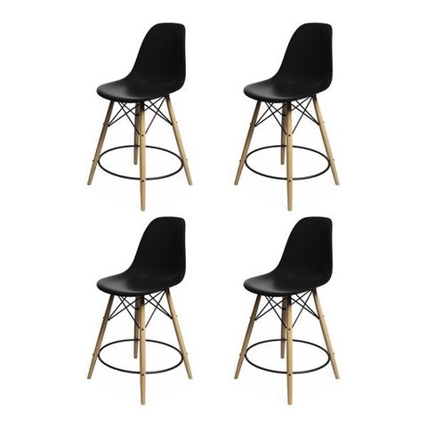 Kit 4 Banquetas Eames Eiffel de Madeira Assento Preto