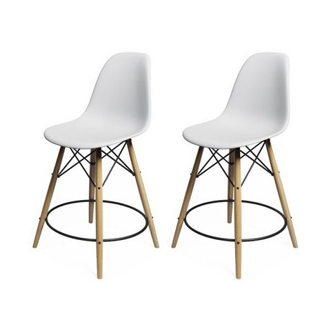 Kit 2 Banquetas Eames Eiffel de Madeira Assento Branco