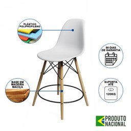 Banqueta Eames Eiffel de Madeira Assento Branco - 2 Banqueta Eames Eiffel de Madeira Assento Branco - 2