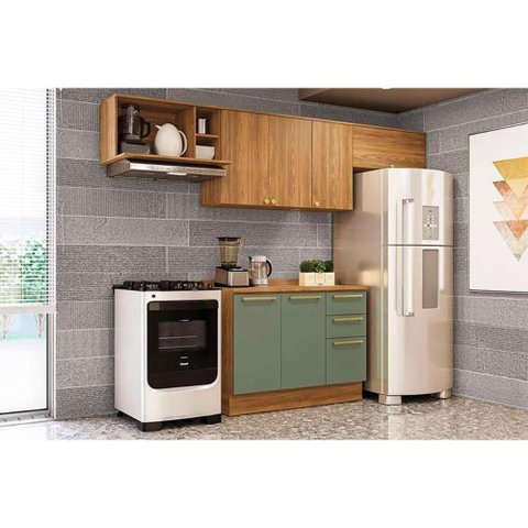 Cozinha Completa Botanic 5 Peças (3 Armários + 1 Balcão + 1 Complemento) M662 Nogueira-verde