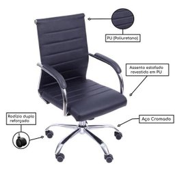 Cadeira de Escritório Florença Giratória - Base Cromada - Cor Preto - - 31089 - 2