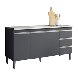 Balcão Gabinete de Pia para Cozinha sem Tampo 150cm 3 Portas Andréia Cinza Fosco- Mabe Magazine - 1