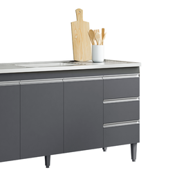 Balcão Gabinete de Pia para Cozinha sem Tampo 150cm 3 Portas Andréia Cinza Fosco- Mabe Magazine - 2