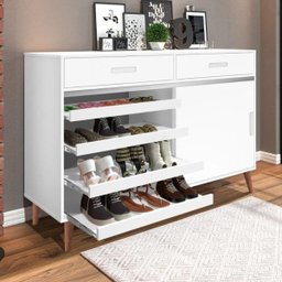 Sapateira Grécia Branca 2 Portas de Correr - 2 Gavetas - 35 Pares de Sapato 100% MDF - Branca - 5