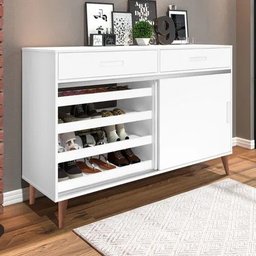 Sapateira Grécia Branca 2 Portas de Correr - 2 Gavetas - 35 Pares de Sapato 100% MDF - Branca - 1