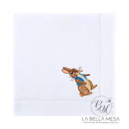 Guardanapo Linho Ponto Ajour Bordado Coelho Azul 50x50 cm - 3