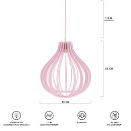 Luminária Pendente Madeira Gota 25cm e27 Sala Decoração Rosa Claro - 6