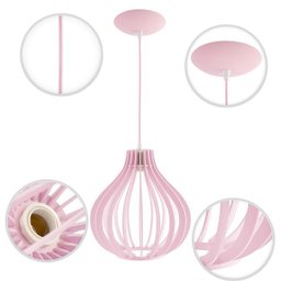 Luminária Pendente Madeira Gota 25cm e27 Sala Decoração Rosa Claro - 5
