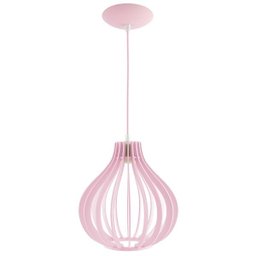 Luminária Pendente Madeira Gota 25cm e27 Sala Decoração Rosa Claro - 1
